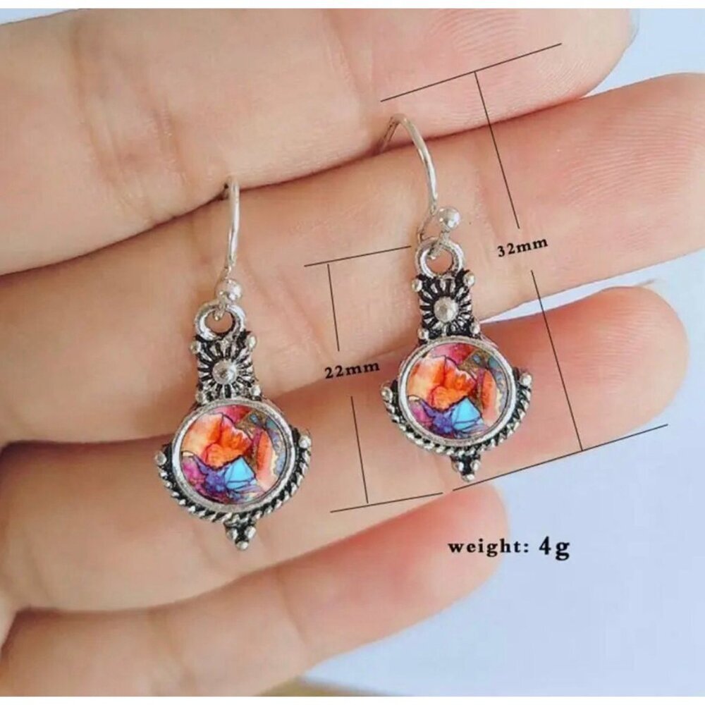 Vintage Silver Drop Earrings Aurora Borealis Crystal Iridescent Boho Dangle - Picture 4 of 5